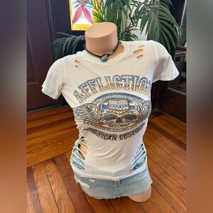 Affliction Distressed White Graphic Tee size x-small